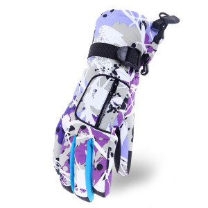 全指防風保暖滑雪手套 | 加厚防潑水 - 白紫色細碼