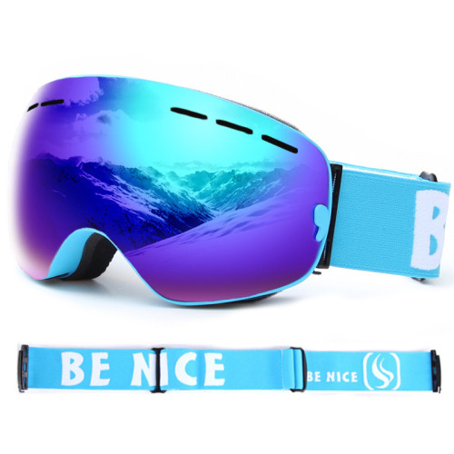 BENICE 大球面雙層防霧滑雪護目鏡 (SNOW3103) | 可配合眼鏡用 滑雪眼鏡 - 藍色
