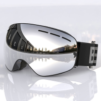 BENICE 大球面雙層防霧滑雪護目鏡 (SNOW3107 | 18.3%透光率 | 適合晴天 陰天 |可配合眼鏡用 滑雪眼鏡 - 銀黑