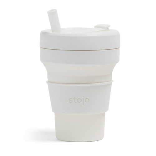 美國STOJO pocket cup 可摺疊的環保咖啡杯 470ml 帶吸管 - 白色