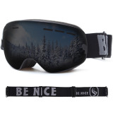 BENICE 兒童款滑雪眼鏡 SNOW-4308 | 大球面雙層防霧滑雪護目鏡 | 可配合眼鏡用滑雪鏡 黑色