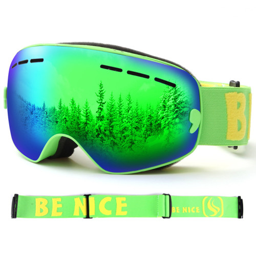 BENICE 兒童款滑雪眼鏡 SNOW-4305 | 大球面雙層防霧滑雪護目鏡 | 可配合眼鏡用滑雪鏡 綠色