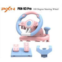 萊仕達 PXN V3PRO賽車遊戲方向盤 | 賽車軚盤 | 兼容PC/PS3/4/xbox one/switch主機 - 粉藍色
