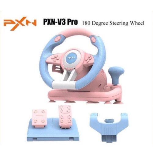 萊仕達 PXN V3PRO賽車遊戲方向盤 | 賽車軚盤 | 兼容PC/PS3/4/xbox one/switch主機 - 粉藍色