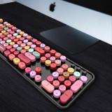 MOFII 摩天手藍芽無線鍵盤滑鼠套裝 | 打字機手感 少女粉混彩懸浮式按鍵 機械手感 - 口紅色混彩