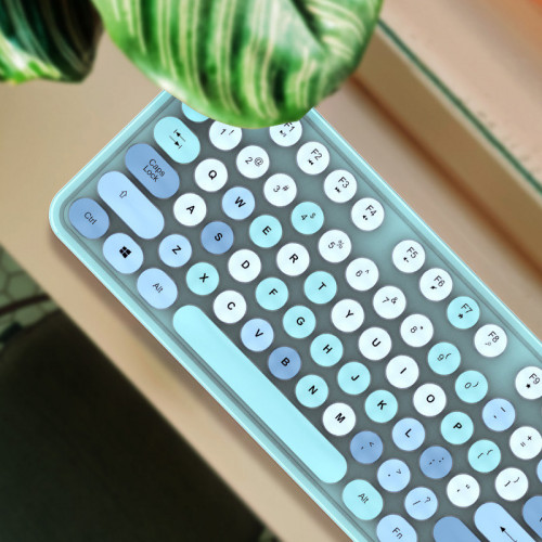 MOFII 摩天手藍芽無線鍵盤滑鼠套裝 | 打字機手感 少女粉混彩懸浮式按鍵 機械手感 - 藍色混彩