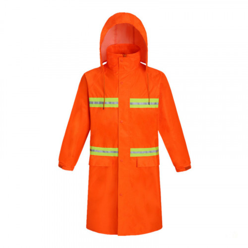 成人長款加厚反光雨衣 - 橙色180cm身高適用 | 戶外工作 反光衣 | 雙門襟