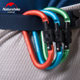 NatureHike 8cm 帶鎖D型鋁合金掛鉤登山扣 (NH15A008-D) - 黃綠 | 多功能快掛背包安全鑰匙扣 - 黃綠