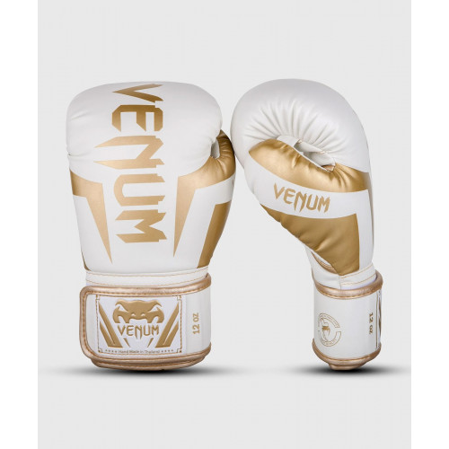 Venum ELITE 成人拳套 - 白配金色 10oz | 高級半皮革 | 強化掌部保護