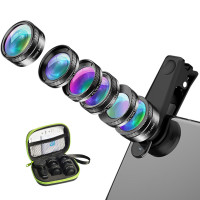 APEXEL 六合一魚眼廣角微距手機鏡頭 | 多功能 | 輕巧便攜 | 郊遊必備