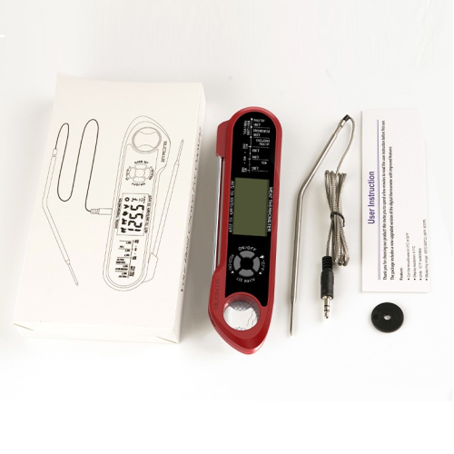 FINEMOLD 專業檢測食物溫度計 | 焗爐用溫度計 | 慢煮用 | 舒適手握手感 | 多重功能 | 長探針手免受熱 - 紅色