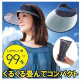 日本UV CUT 可折疊防UV涼感太陽帽 - 藍底白圓點 | 99%防UV | UPF>50+ - 藍底白圓點