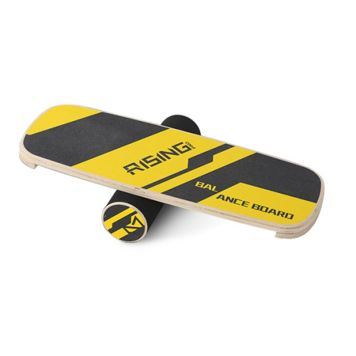Rising 木製平衡衝浪滑雪訓練板 (附穩固帶) | 磨砂防滑板面 | 多款平衡訓練模式 - 黃色