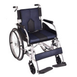 日本ichigo ichie KC-2 加寬型鋁合金超輕便可摺疊手動輪椅 - 深藍 | 可拆卸脚踏板