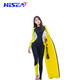 HISEA 夏日薄款女裝防曬連體長袖衝浪泳衣 - 黑黃無帽XS碼