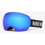 NANDN NG10球面大視野雙層防霧滑雪鏡 - 黑框藍片 | 可同時配戴眼鏡 | 可快速換鏡片