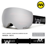 NANDN NG10球面大視野雙層防霧滑雪鏡 - 白框夢銀片 | 可同時配戴眼鏡 | 可快速換鏡片