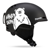 NANDN 卡通滑雪頭盔 - 黑冰熊L碼 | 頭盔透氣設計 | 頭圍鬆緊調節