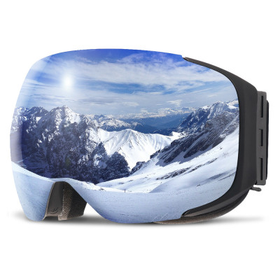 COPOZZ GOG-2181 球面大視野雙層防霧滑雪鏡 - 黑框銀片