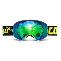 COPOZZ GOG-201球面大視野雙層防霧滑雪鏡 - 綠框綠片 | 可同時配戴眼鏡 | 可快速換鏡片 | 卡扣換片