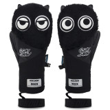GSOU SNOW  卡通滑雪防水包指毛絨手套 - 黑色 L | 萌大眼設計 | 溜冰護具 | 內部五指設計 | 防水毛绒