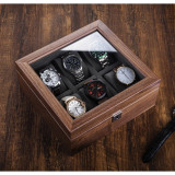 胡桃木實木帶鎖手錶收納盒 - 6表位天窗版