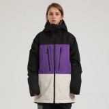 Gsou Snow 防風防水透氣保暖拼色滑雪服 - 紫白L | PU15000mm防水 | 防風保暖層