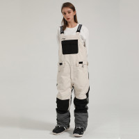 Gsou Snow 防風防水工裝連身背帶滑雪褲 - 米白色 M | 防溶雪滲進內衣層 | 防風保暖層 - 訂購產品