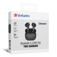 Verbatim 66832 藍牙5.3 ENC Flat 真無線藍牙耳機 - 黑色 | 藍牙5.3 | 重低音 | 香港行貨