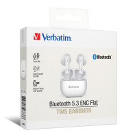 Verbatim 66833 藍牙5.3 ENC Flat 真無線藍牙耳機 - 白色 | 藍牙5.3 | 重低音 | 香港行貨