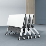 辦公室折疊帶滑輪會議桌 - 140x40cm | 可拼接使用 | 雙層置物