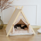 輕奢小木屋寵物帳篷貓窩 - 米白 | 遮光透氣帳篷布 | 加厚底墊