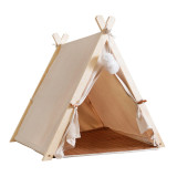 輕奢小木屋寵物帳篷貓窩 - 米白 | 遮光透氣帳篷布 | 加厚底墊