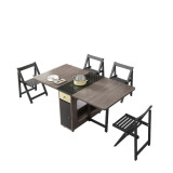 家用可移動帶輪組合摺疊餐桌 (連4張摺疊椅) | 桌椅可一體式收納 | 餐桌可半/全展