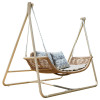 戶外庭園檀花單人鞦韆吊椅 | 附坐墊抱枕 | 仿木紋合金鋼支架 | 高承重繩索