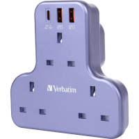 Verbatim 3位PD & QC3.0 T型擴充電源插座 - 紫色(66852) | T型纖薄設計 | 符合香港機電工程 | 香港行貨