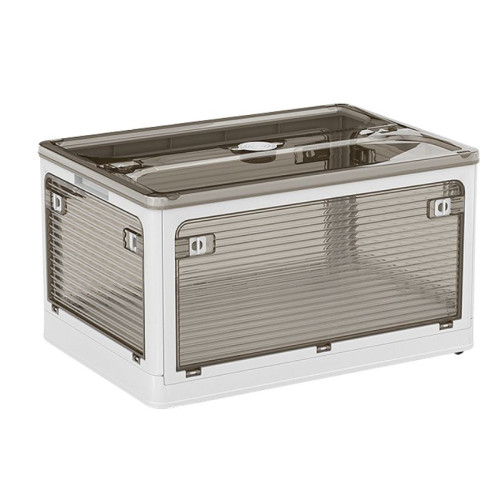 大容量可摺疊式透明收納膠箱 - 白色大款 | 五面開門 | 頂蓋滑輪凹槽