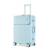 日系馬卡龍前開口萬向輪行李箱 - 20寸冰川藍 | 鋁框款網紅拉箱 | 帶TSA密碼鎖