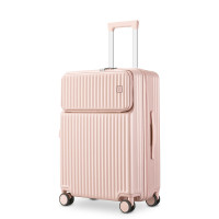 日系馬卡龍前開口萬向輪行李箱 - 20寸粉紅 | 鋁框款網紅拉箱 | 帶TSA密碼鎖