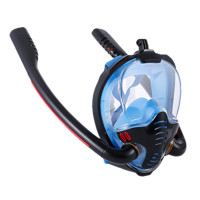 K3 雙管矽膠全臉式潛水浮潛面罩 - 黑藍 L/XL 