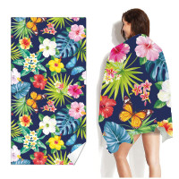SURATOWE 超細纖維印花速乾沙灘浴巾 單面印花160*80cm - 熱帶花卉