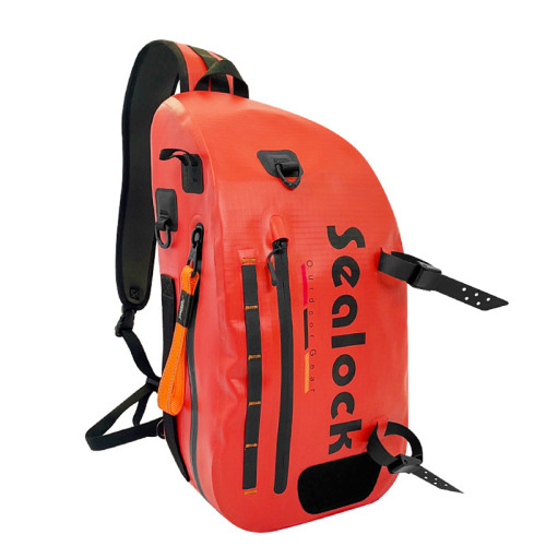 Sealock 多功能可插竿釣魚雙肩防水背包 | 單肩斜挎漁具包 桔橙-