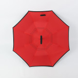 C柄免持雙層反向雨傘 - 红色