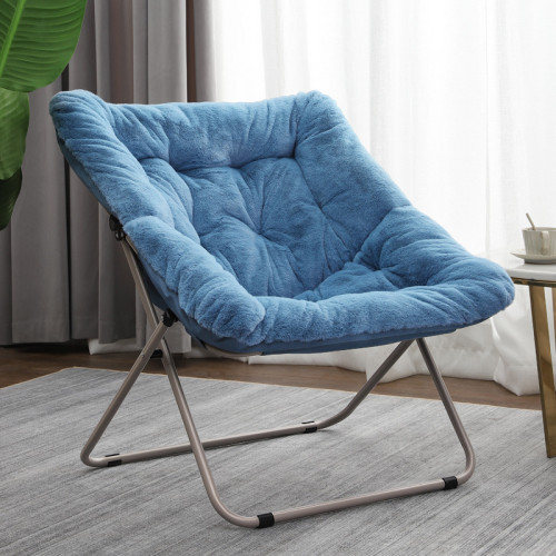Sunln 家居折疊毛絨沙發椅 - 藍色 | 貼合脊椎更舒適 | 柔軟毛絨面料 | 半包裹貼合設計