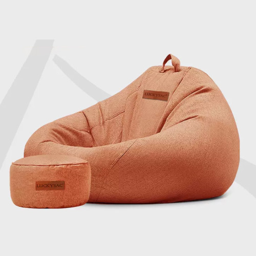 Luckysac 絨麻豆袋懶人梳化腳凳套裝 - 柿子橙| 高彈EPP粒子填充 | 包裹式舒適躺 | 豆袋沙發