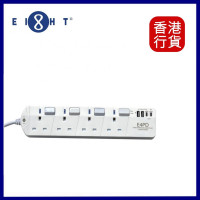 EIGHT 13A四位獨立開關連4.2A USB拖板 - 白色 (E4PD) | 2位USB-A 2位USB-C PD充電 | 香港行貨