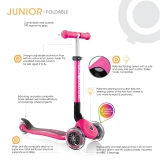 Globber JUNIOR FOLDABLE LIGHTS 兒童可摺疊閃燈滑板車 - 紫色 | 2歲至6歲適用 | 3段高度調節 | 香港行貨