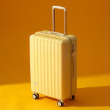 復古日系旅行箱萬向輪密碼拉桿行李箱 - 20寸鵝黃色