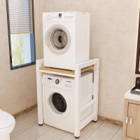 雙層洗衣機/烘乾機置物架 - 白鐵架+淺胡桃色（承重600斤）| 滾筒洗衣機落地置物架 | 洗碗機收納架