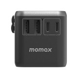 Momax 1-World 65W GaN 3C2A +AC 旅行充電插座 - 黑色 (UA8UKD) | 內置JP/US、AU、EU、UK插座 | 香港行貨